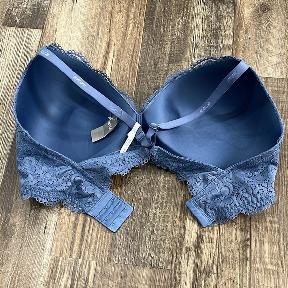 Aerie Lace Wireless Sans Armature Blue Gray Racer Back Bra Feminine Size 38DD - Picture 7 of 10